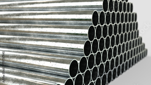 Stack of steel pipes Metal tubes pipeline

