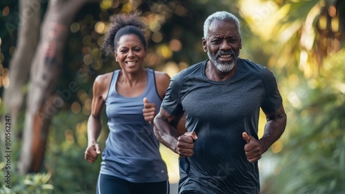 couple running together for cardiovascular vitality exercise photo