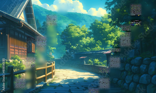 Beautiful scenery from a beautiful anime movie art style - background cel photo