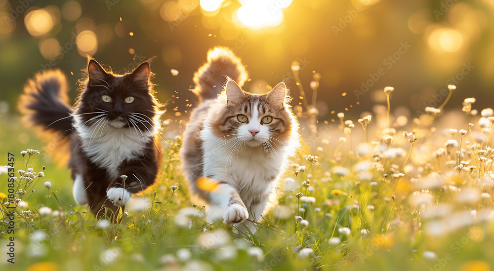 cats walking through the fields cats walking through the fields