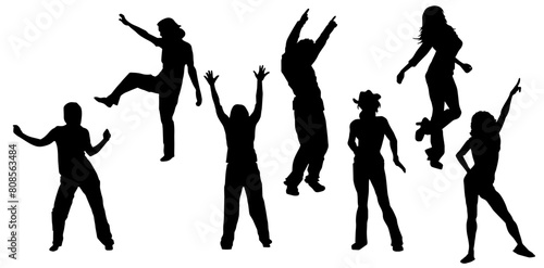 Silhouettte collection of happy people doing dancing pose. Silhouette collection of people disco dance pose