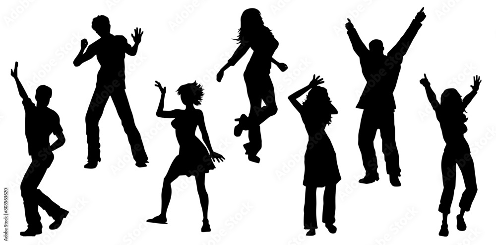 Silhouettte collection of happy people doing dancing pose. Silhouette collection of people disco dance pose Silhouettte collection of happy people doing dancing pose. Silhouette collection of people disco dance pose