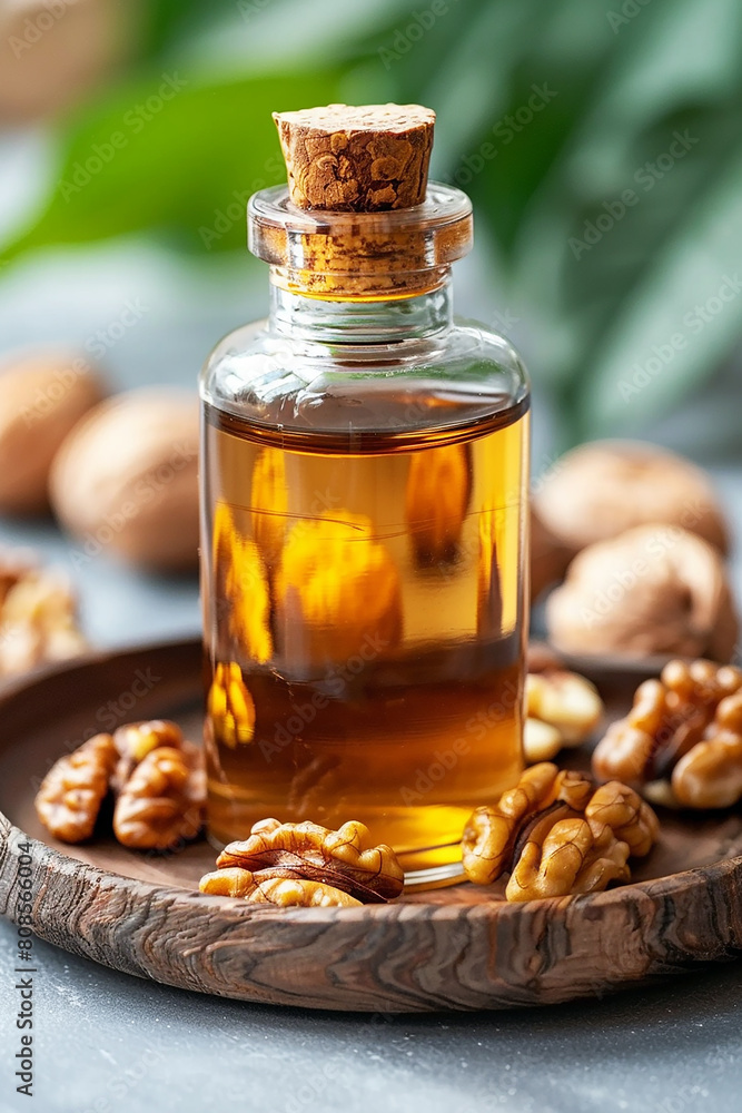 Freshly pressed walnut oil. AI generative. Freshly pressed walnut oil. AI generative.