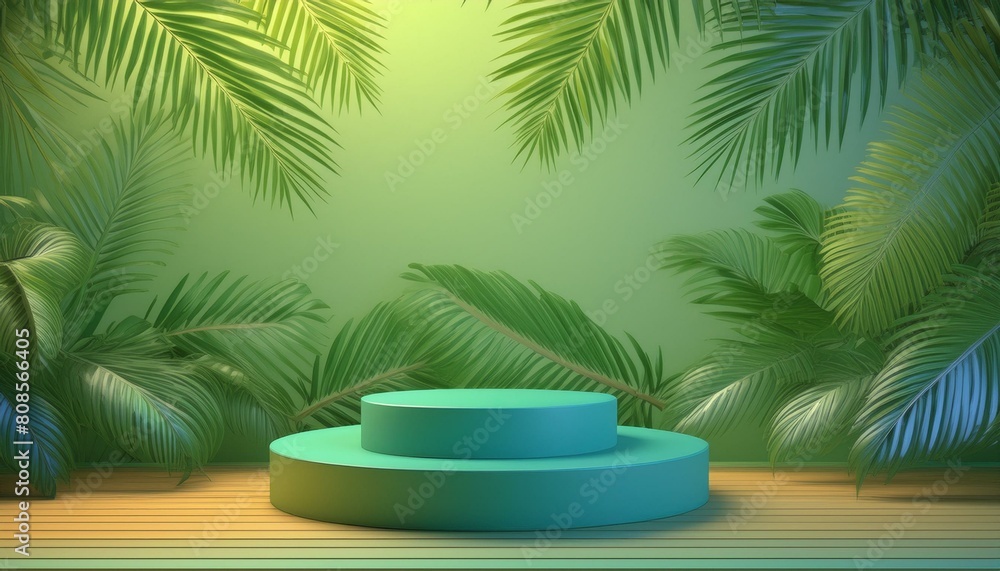 Island Oasis: 3D Podium Display with Enchanting Palm Accents Island Oasis: 3D Podium Display with Enchanting Palm Accents
