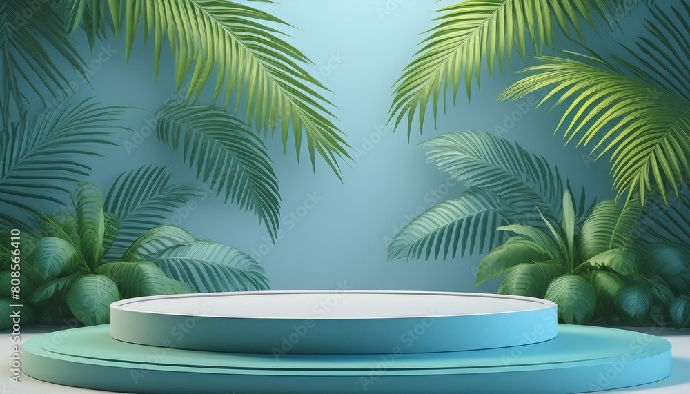 Tropical Temptation: Podium Mockup Infused with Palm Leaf Rendering Tropical Temptation: Podium Mockup Infused with Palm Leaf Rendering
