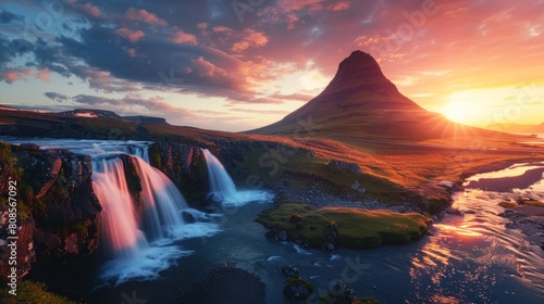 Beautiful landscapes and waterfalls, mountains, sunsets.