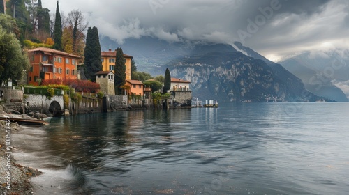 View of a seaside villa Beautiful city by the sea and mountains travel leisure