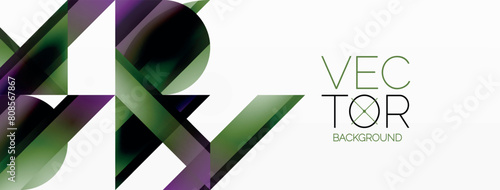 A vibrant green and purple abstract background featuring geometric shapes like triangles and rectangles. The pattern creates a unique and eyecatching design perfect for events, branding, or logos