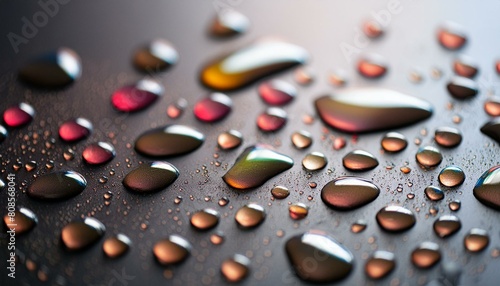 Sparkling water droplets clinging to a weathered wooden surface, illuminated by natural light