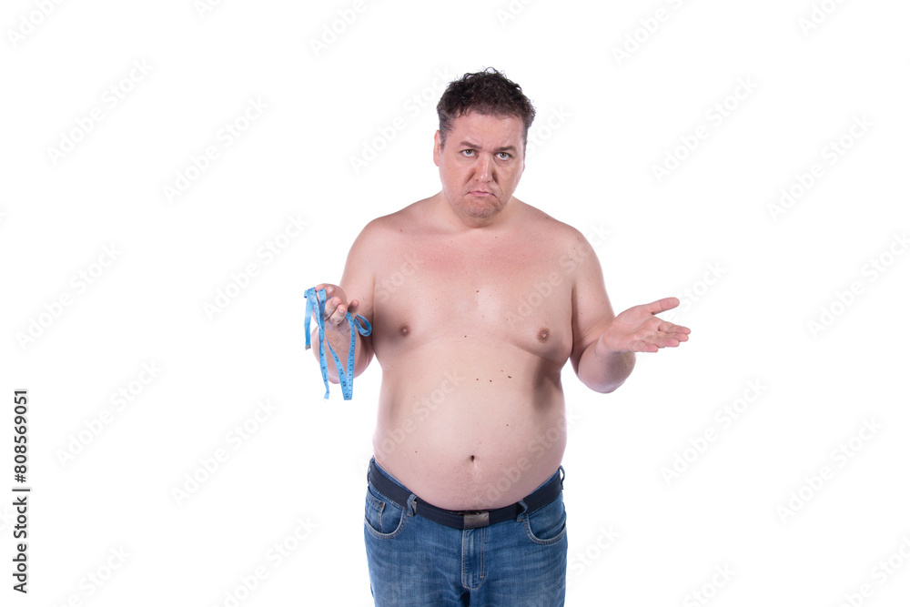 Funny fat man on a diet. Healthy lifestyle and excess weight. Funny fat man on a diet. Healthy lifestyle and excess weight.