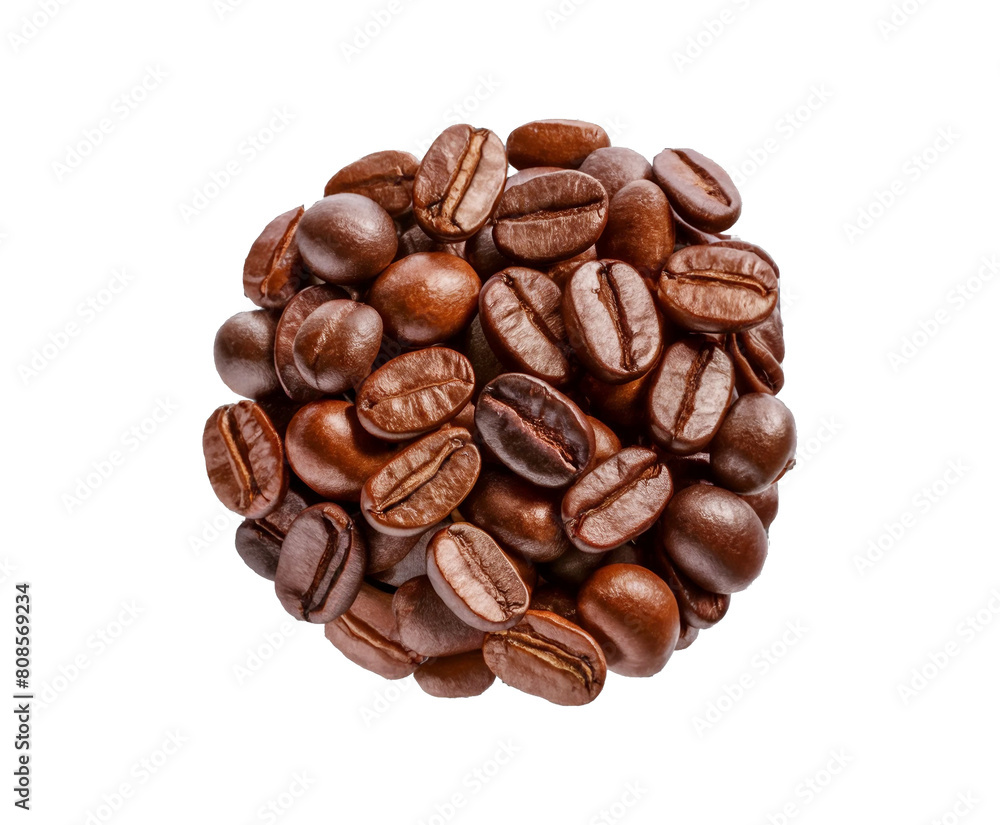 Set of fresh roasted Coffee beans in the air close -up isolated transparent background Ai generative. Set of fresh roasted Coffee beans in the air close -up isolated transparent background Ai generative.