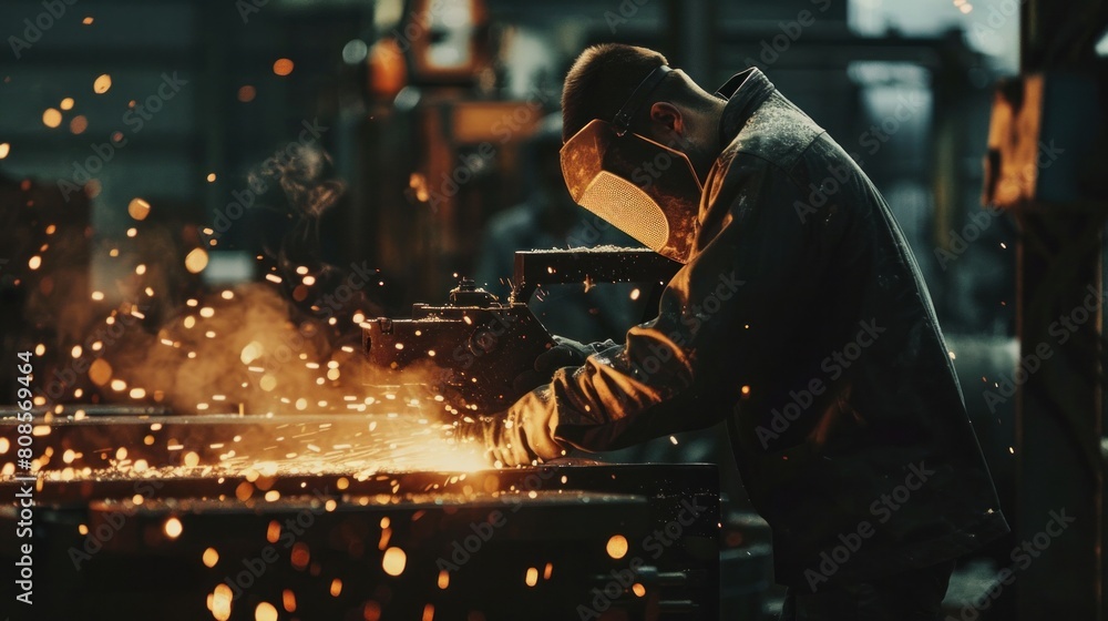 Workers weld steel in the production process of turning, planing, filing and casting. Industrial labor. Illustration. Workers weld steel in the production process of turning, planing, filing and casting. Industrial labor. Illustration.