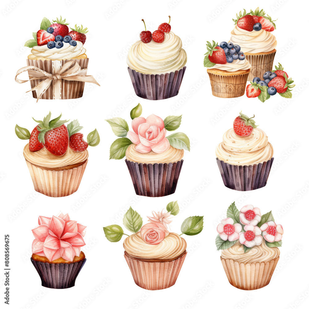 set of cupcakes with berries set of cupcakes with berries