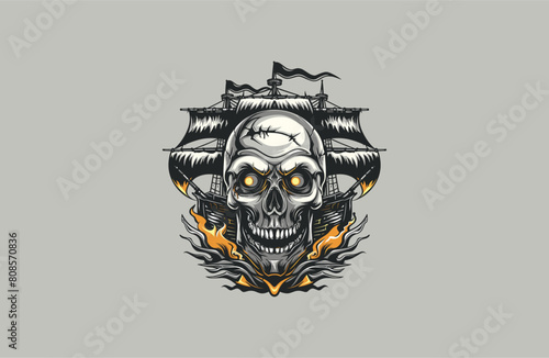 Sailboat and skull vector illustration flat design logo