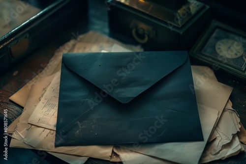 An illustration of an old  isolated  wrinkled envelope lying on the floor  coming in a black toned style with a one toned background.