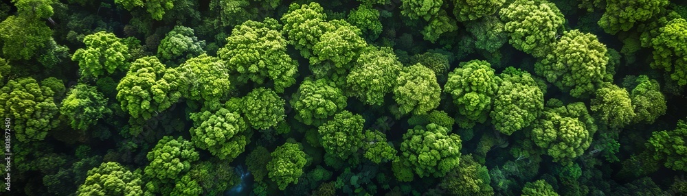 Aerial top view forest tree, Rainforest ecosystem and healthy environment concept and background, Texture of green tree forest view from above