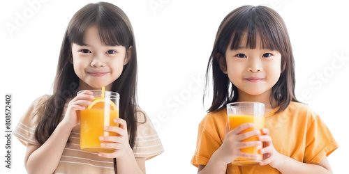 two girls with orange juice, PNG image 
