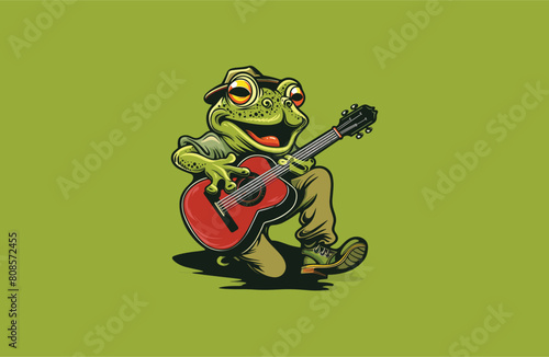 Frog guitar vector illustration flat design logo