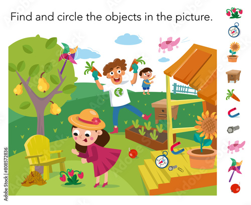 Puzzle game for kids. Cartoon illustration. Scene for design. Vector illustration. 