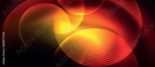 A swirling pattern of red and yellow reminiscent of a fiery astronomical object against a dark sky background, creating a vivid contrast of tints and shades with a hint of heat and gas