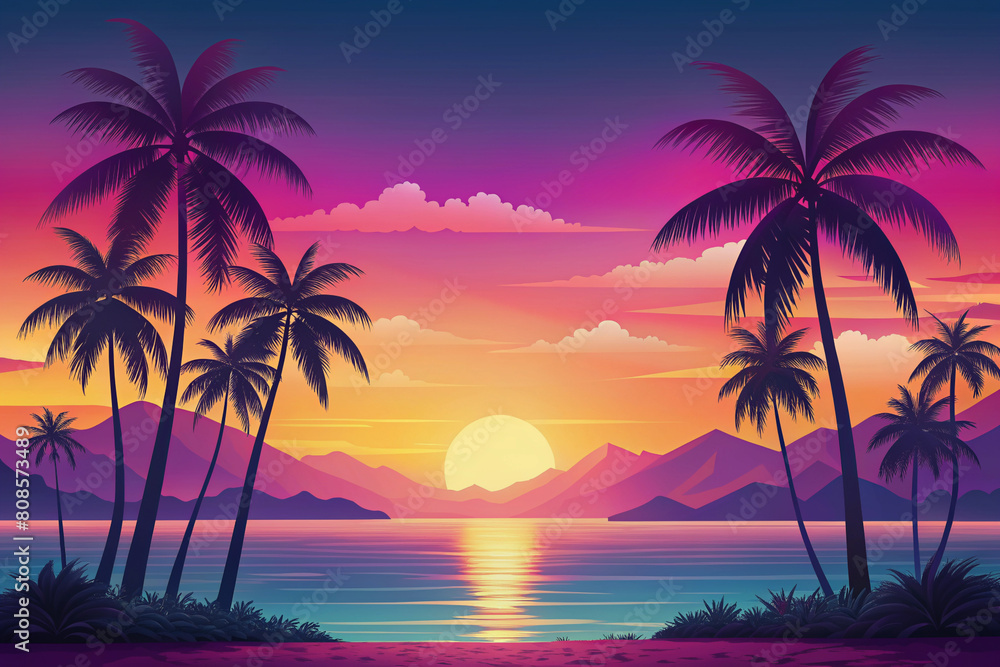 Tropical paradise gradients evoking a sense of relaxation, generative ai