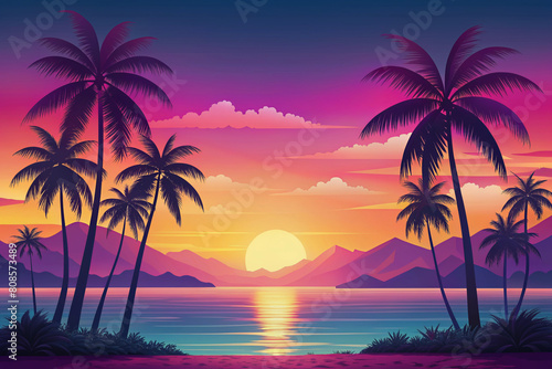 Tropical paradise gradients evoking a sense of relaxation, generative ai © Panoy