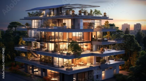 Urban Oasis: Modern Apartment Building at Dusk
