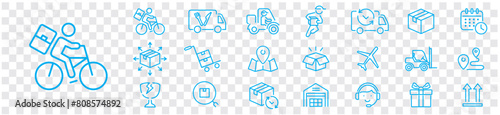 Delivery icon set. tracking, Delivery service, Shipping, scooter, truck, warehouse, courier, cargo, icons. Editable stroke icons vector collection illustration.