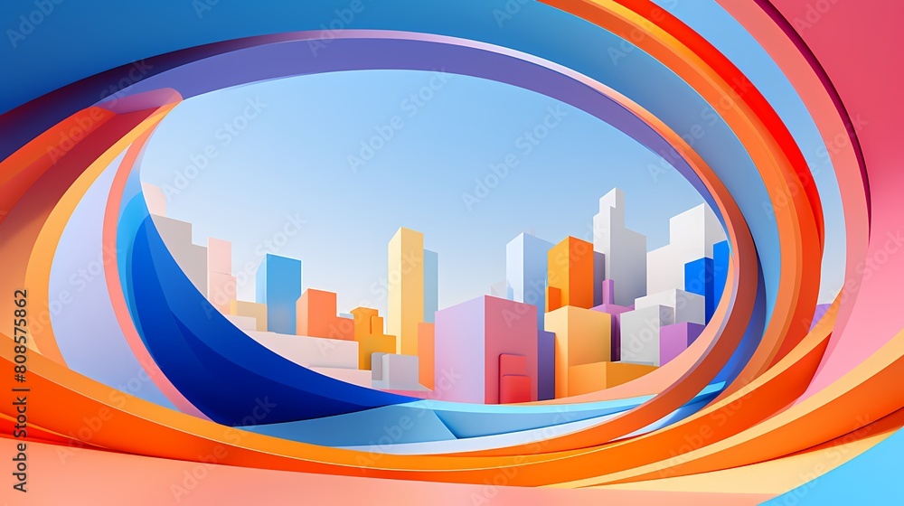 Orange and blue city building curve poster web page PPT background