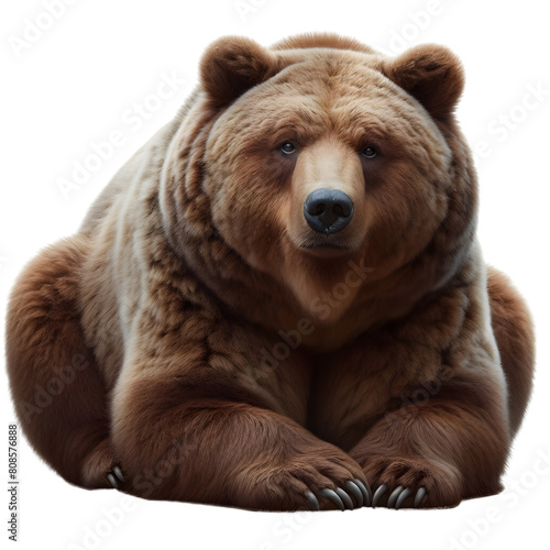 a calm brown grizzly bear, transparent background, png