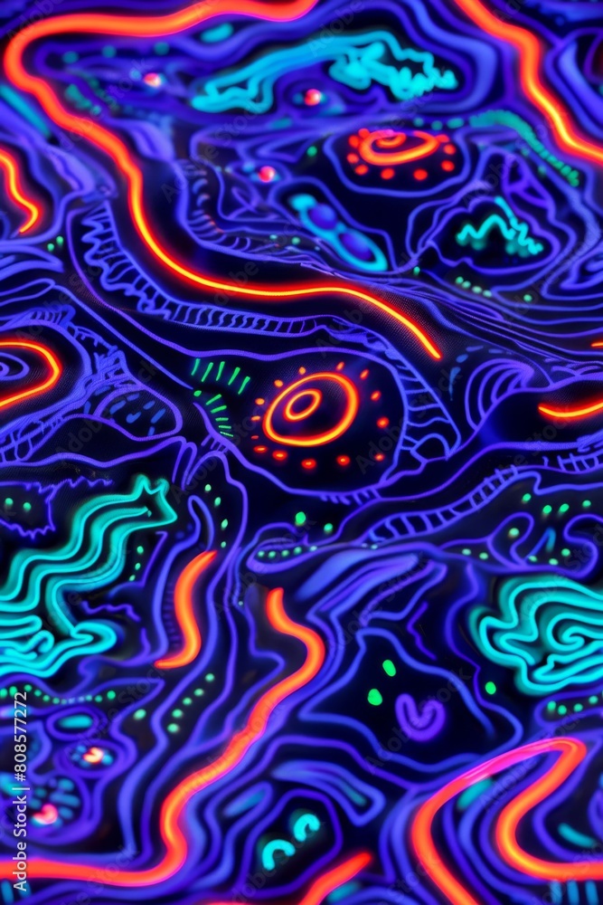 Oscillating loops with pop art, speculative modeling and bright concentric circles twisting with neon glow mesmerizing and variating patterns