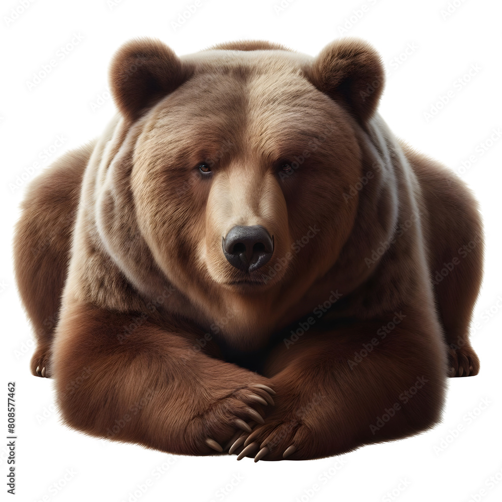 Fototapeta premium a calm brown grizzly bear, transparent background, png