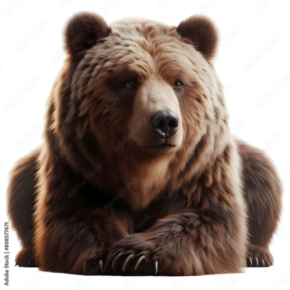 Fototapeta premium a calm brown grizzly bear, transparent background, png