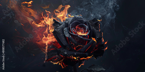 Fototapeta Naklejka Na Ścianę i Meble -  black rose is burning, generative AI