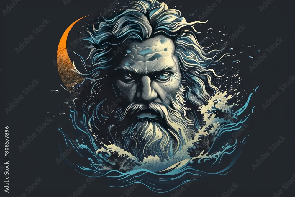 modern interpretation of Poseidon, incorporating elements of mythology and technology