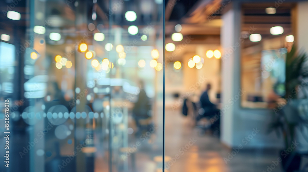 Blurred office with people working behind glass wall Blurred office with people working behind glass wall