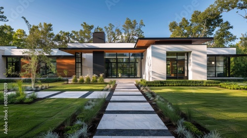 Modern cubic house in forest with elegant timber accents  blending minimalist design with nature