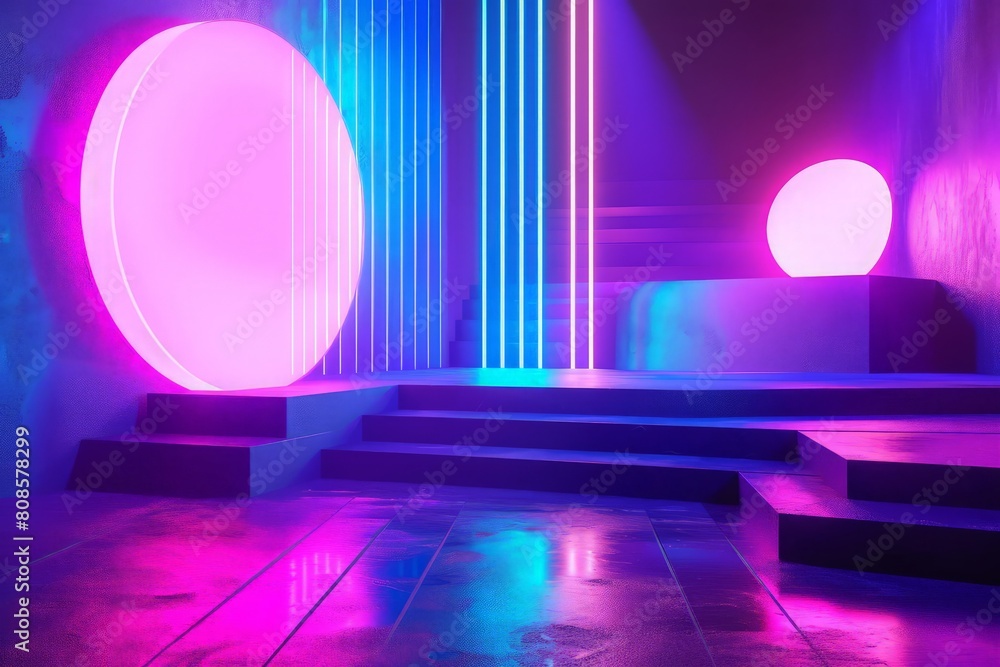 3d rendering of purple and blue abstract geometric background. Cyberpunk concept. Scene for advertising, technology, showcase, banner, cosmetic, fashion, business. Sci-Fi Illustration. Product display 3d rendering of purple and blue abstract geometric background. Cyberpunk concept. Scene for advertising, technology, showcase, banner, cosmetic, fashion, business. Sci-Fi Illustration. Product display