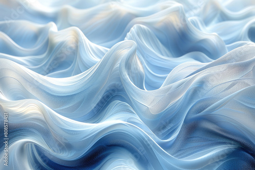 A digital art piece featuring an abstract background of flowing, light blue fabrics. Created with Ai
