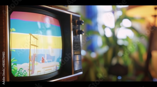 Vintage vs. Contemporary Televisions - Test Pattern vs. 4K Nature Scene AI Generated. photo