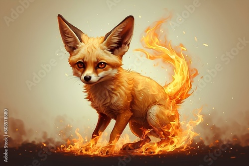 Fennec fox  in fire  photo