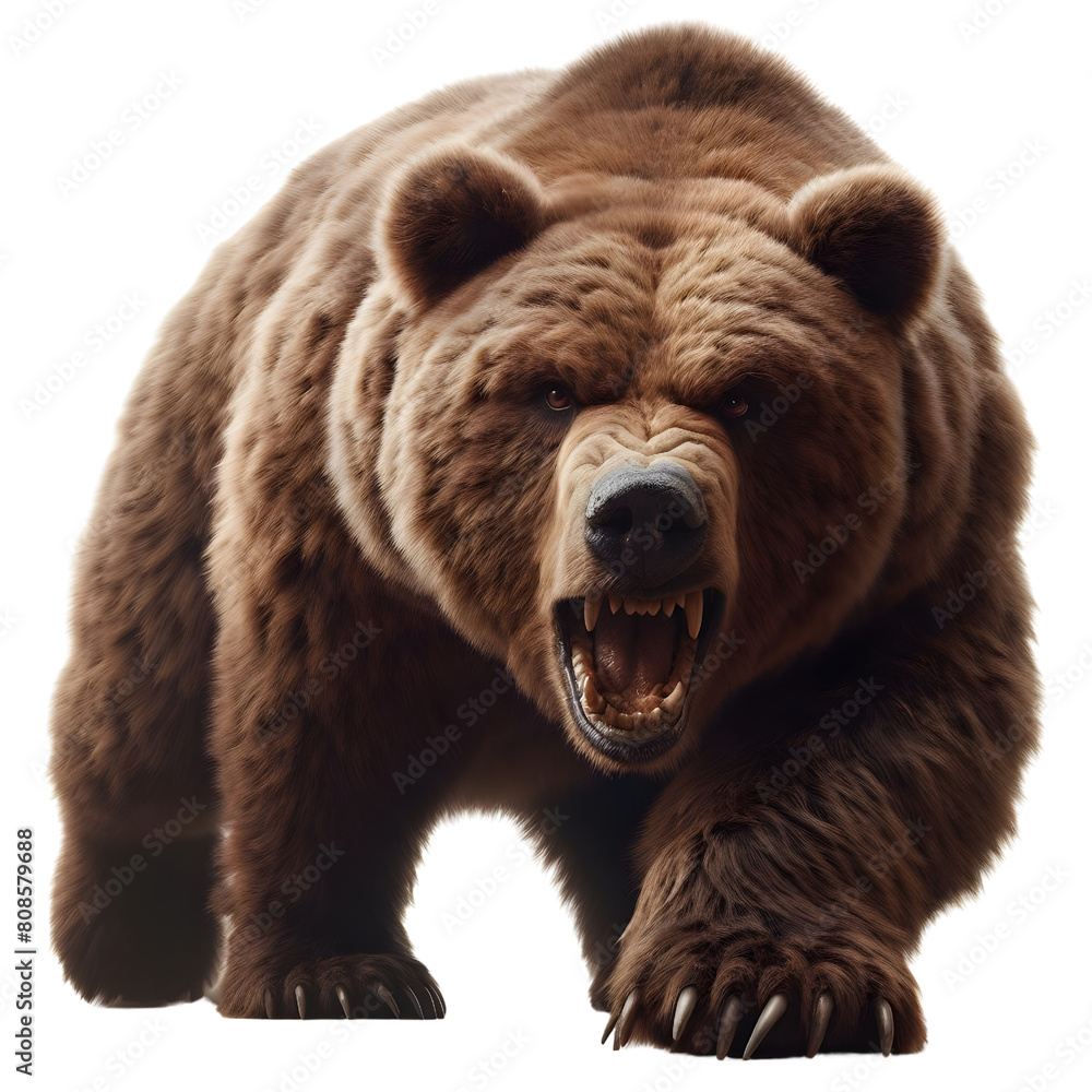 Fototapeta premium an angry brown grizzly bear, transparent background, png
