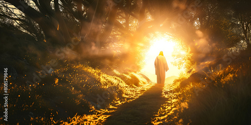 Figure of Jesus exiting cave into light
