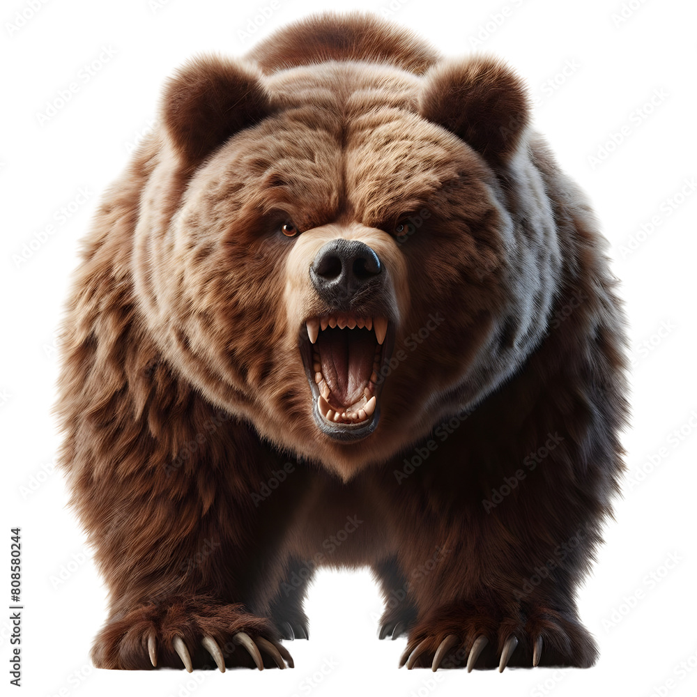 Obraz premium an angry brown grizzly bear, transparent background, png