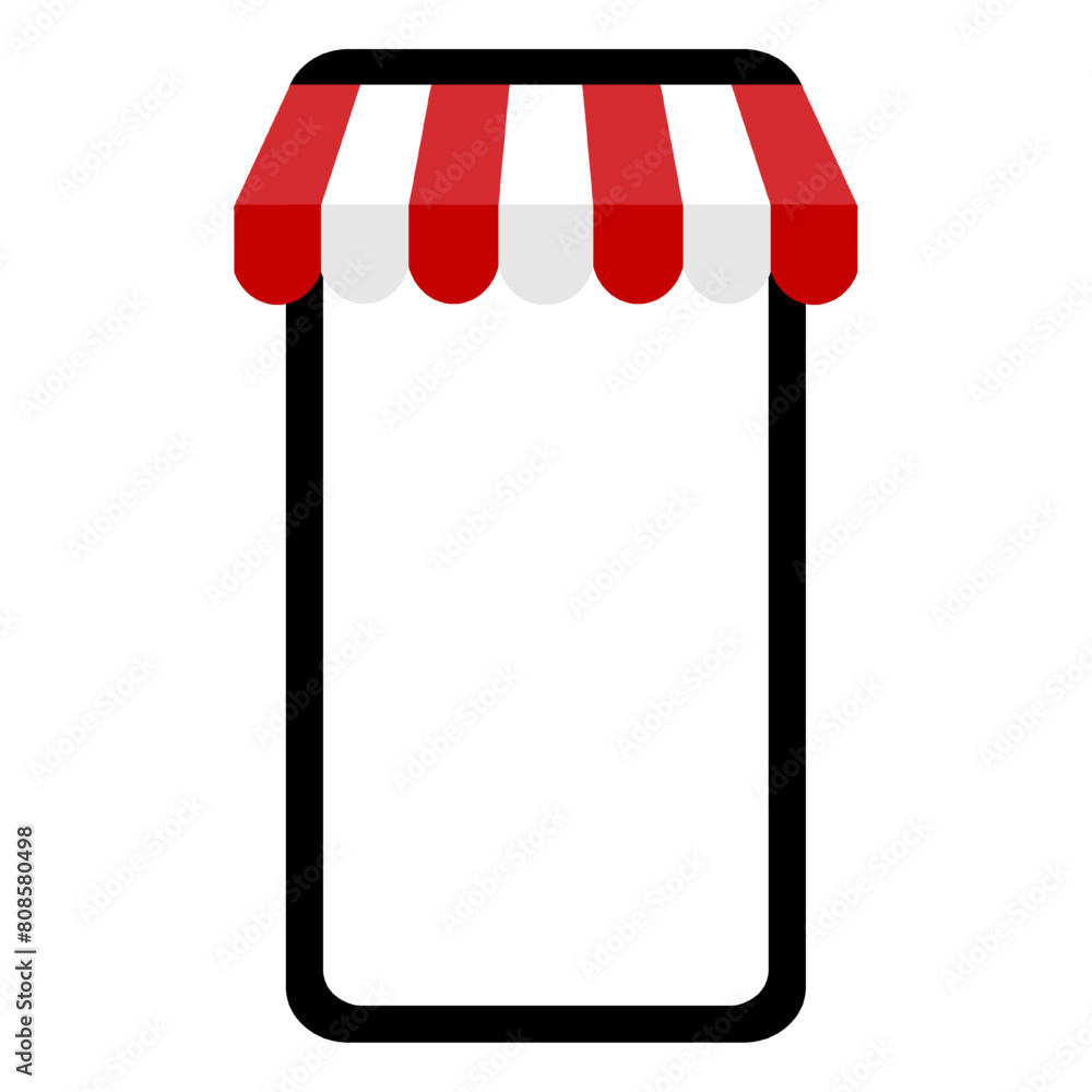 Φωτογραφία mobile phone with red and white parasol store awning shop retail market rooftop header isolated on white and transparent background