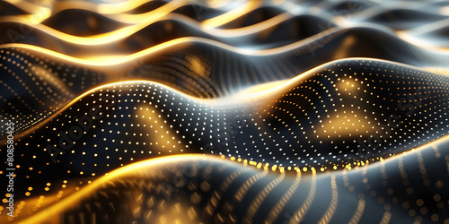 Abstract background with golden and black curved lines. 3D rendering 