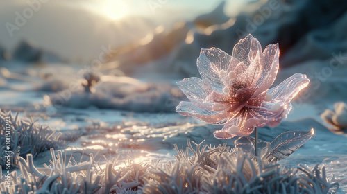 there is a frosty flower that is on the ground photo