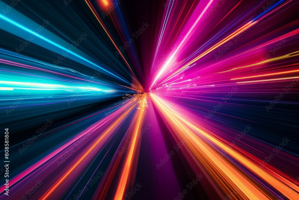 Abstract Background Speed Neon Colorful Dark Spectrum Igniting Motion Pattern Light Trail Long Exposure Blurred Bright Night Texture for presentation, flyer, card, poster, brochure, banner