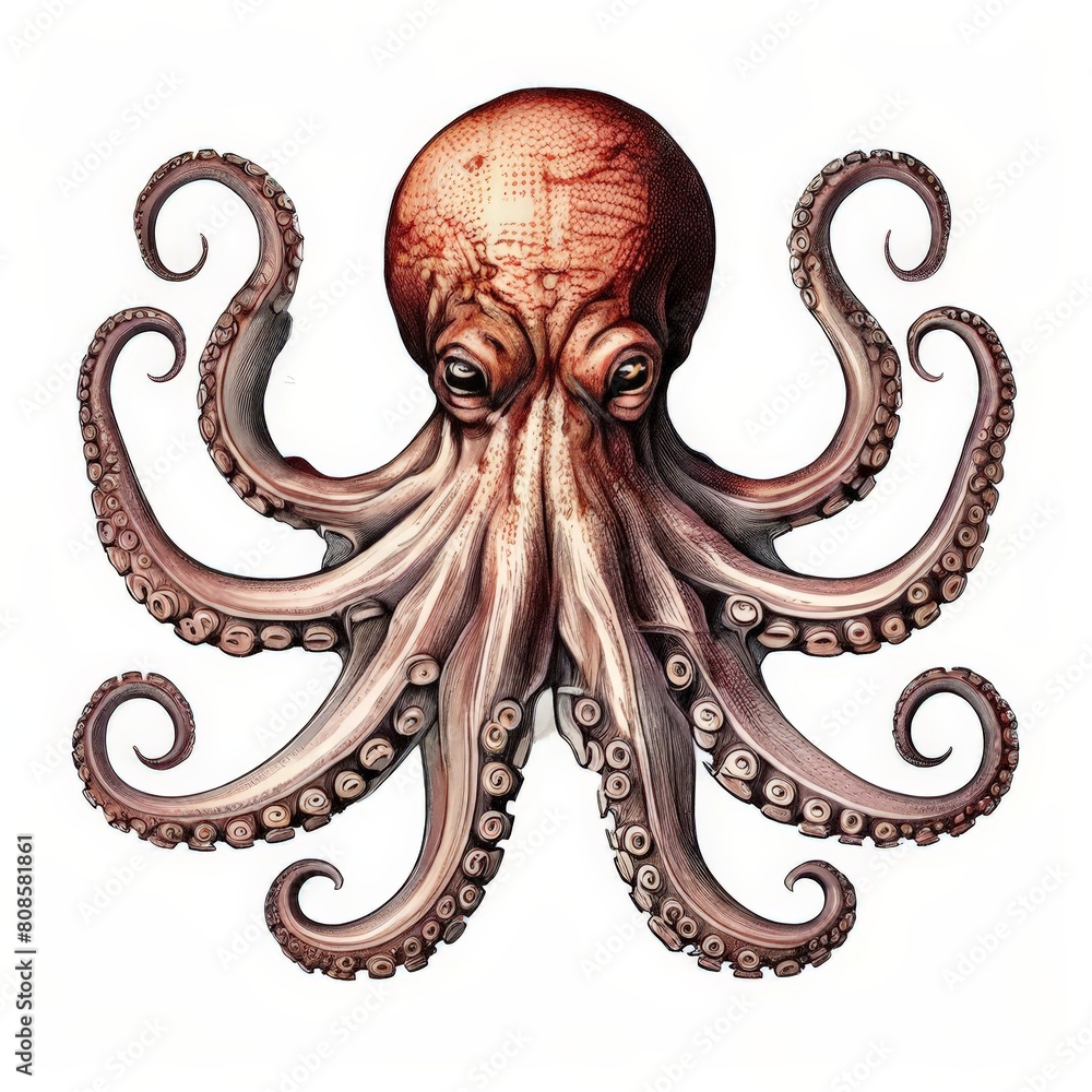 Red octopus sticker on clear white background Red octopus sticker on clear white background