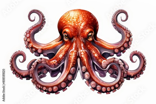 Red octopus sticker on clear white background